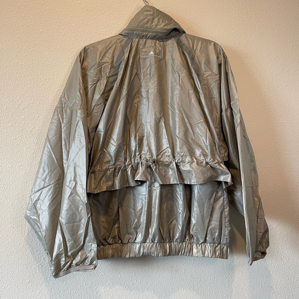 Adidas by Stella McCartney Metallic Silver Ruched Windbreaker Jacket Large L - Picture 10 of 14